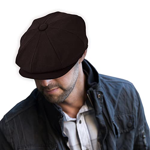Men's Classic 8 Panel Wool Blend Newsboy Snap Brim Collection Hat - color: Brown, size: Medium