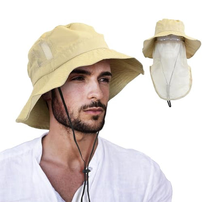 Tirrinia Wide Brim Sun Hat with Neck Flap for Men & Women - color: #2 Stone Mesh