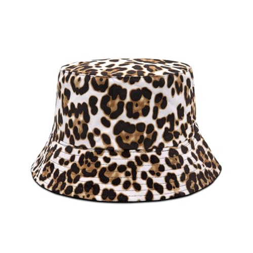 YAMEIZE Retro Style Bucket Hat for - Women Men Leopard Print Hat Fishing Cap Sun Hat Fishmen Hiking Beach Party Outdoor - color: White Leopard