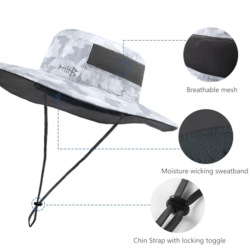 BASSDASH UPF 50+ Fishing Sun Hat Water Resistant Unisex Wide Brim Bucket Boonie Hat for Hiking Camping Safari FH15 - color: Light Grey Camo, size: Large
