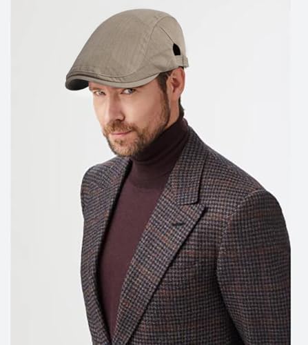 DIYDECAL Cotton Newsboy Flat Caps for Men, Womens Cabbie Driving Beret Hats - color: Khaki