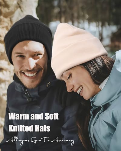 vidsel 100% Cotton Beanie Hat-Unisex Winter Knit Cuffed Beanies Skull Cap - color: 2pcs - Black, Light Grey
