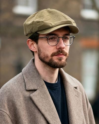 CLAPE Newsboy Caps for Men, Vintage 8 Panel Cotton Flat Cap, Breathable Stretch Fit Men's Newsboy Hat for Driving, Travel