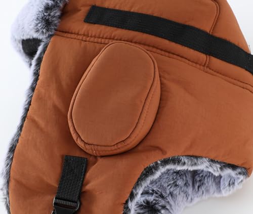 Connectyle Men's Trapper Hat with Faux Fur Linning Eskimo Windproof Winter Warm Hats Ushanka Hunting Hat - color: Caramel