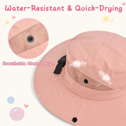 ZOORON Kids Girls Ponytail Sun Hat UPF 50+ Breathable Mesh Water-Resistant - color: Solid Pink