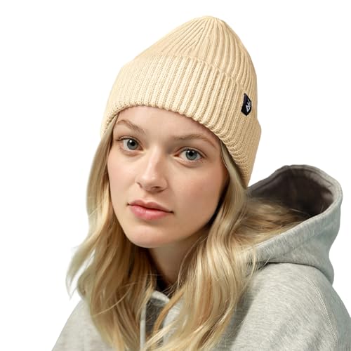 Fisherman Beanie Cuffed Knit Winter Hat Trawler Sailor Watch Cap Men Women - color: Ribbed (Latte)