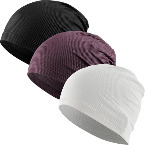 WTACTFUL 3-Pack Breathable Cooling Skull Cap for Men Women Thin Beanie - color: Black+purple+white
