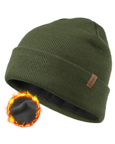 FURTALK Mens Winter Fleece Lined Knit Cuffed Beanie - color: Green