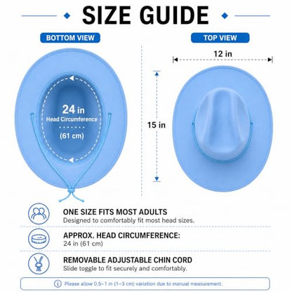 COLLECT PRESENT Plain Felt Cowboy & Cowgirl Hat for Men and Women | Western Studded Cowboy Hat in Adult Sizes - color: Blue