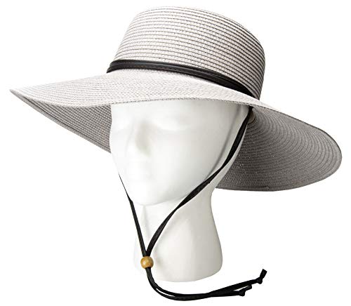 Sloggers Women's Wide Brim Braided Sun Hat with Wind Lanyard - UPF 50+ Maximum Sun Protection - color: Gray