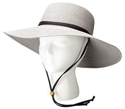 Sloggers Women's Wide Brim Braided Sun Hat with Wind Lanyard - UPF 50+ Maximum Sun Protection - color: Gray
