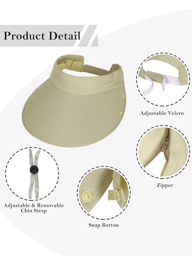 LA CARRIE Women Sun Hats Detachable Wide Brim UV UPF 50+ Face Mask Visor with Neck Flap Hat for Summer Beach - color: Khaki