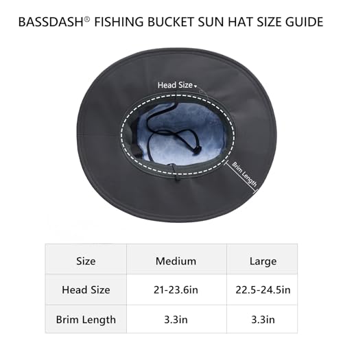 BASSDASH UPF 50+ Fishing Sun Hat Water Resistant Unisex Wide Brim Bucket Boonie Hat for Hiking Camping Safari FH15 - color: Blue Camo, size: Medium