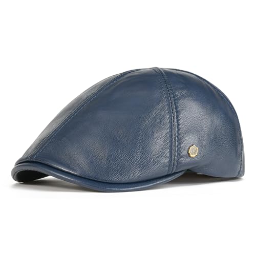 VOBOOM Leather Ivy Newsboy Caps 6 Panel Cabbie Beret Hat - color: Navy, size: 7 1/2