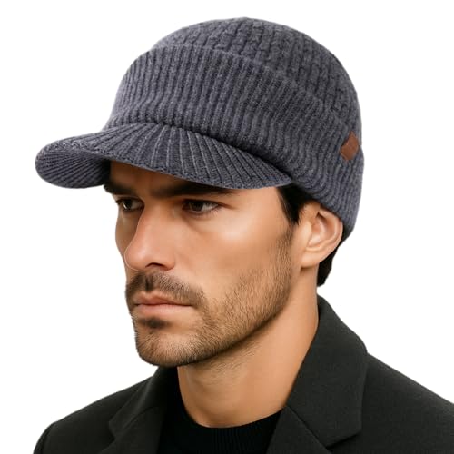 TOP-EX 100% Australian Merino Wool Brim Beanie, Polartec™ Fleece Lined - color: Gray, size: Medium-Large