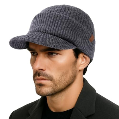 TOP-EX 100% Australian Merino Wool Brim Beanie, Polartec™ Fleece Lined - color: Gray, size: Medium-Large