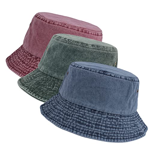 Washed Cotton Bucket Hats Packable Summer Beach Cap for Men Women - color: Ce-bh-burgundy-navy-darkgreen