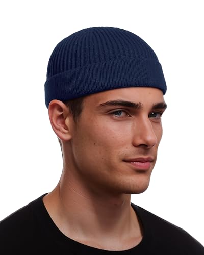 vidsel Thin Wool Fisherman Beanie for Men Short Knit Cuff Trawler Watch Hat - color: 1pcs-navy Blue