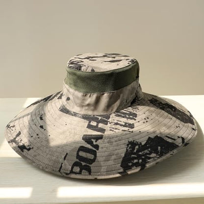 Wide Brim Sun Hat for Men Women UV Protection Bucket Fishing Hats - color: Khaki Ink Wash
