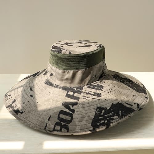 Wide Brim Sun Hat for Men Women UV Protection Bucket Fishing Hats - color: Khaki Ink Wash