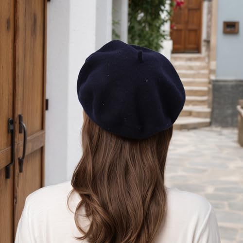 Women's Wool Beret: 70% Wool French Hat for Daily, Lightweight & Chic Berets for Women - color: Navy Blue