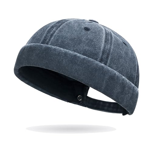 Sailor Brimless Skull Hat, Washed Cotton Docker Hat for Men Vintage - color: Navy Blue
