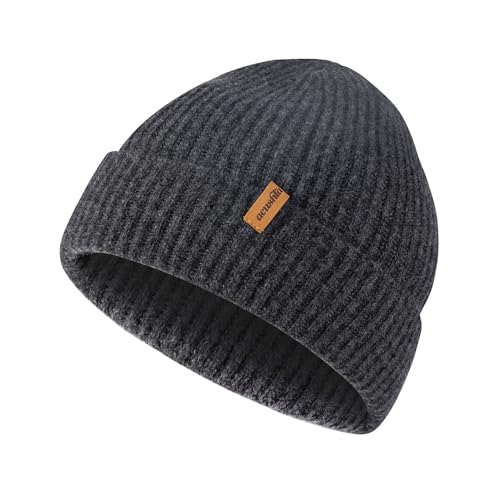 ACUSHLA 100% Merino Wool Beanie for Men & Women Knit Winter Hat Skull Cap - color: Dark Grey, size: Medium-Large