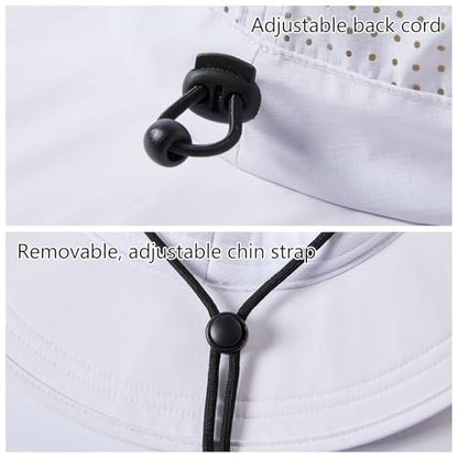 UPF 50+ Bucket Sun Hat with Laser Perforated Mesh Cooling Adjustable Breathable Lightweight for Outdoor Men Women - color: White & Light Grey