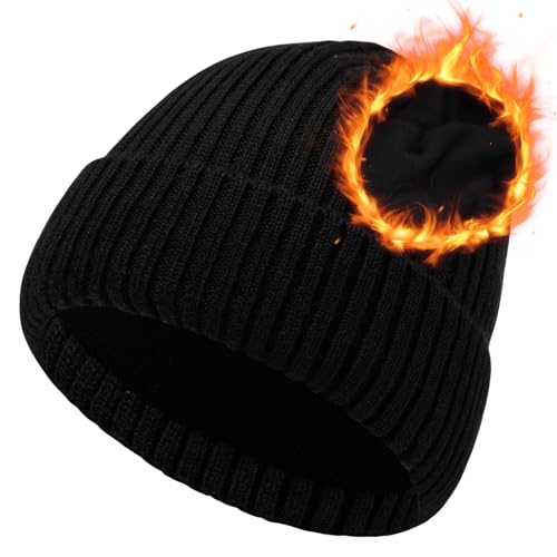 Oversize M/L/XL/XXL Merino Wool Beanie Hat for Men & Women - color: Black, size: X-Large-XX-Large
