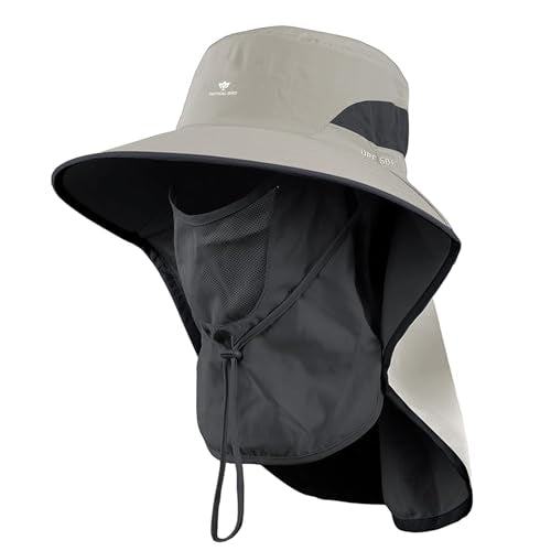 Fishing Hat, Men's Sun Hat, Anti-UV Sun Protection Wide Brim Fisherman Hat with Neck & Face Flap Cover, XL - color: Khaki, size: Large-X-Large