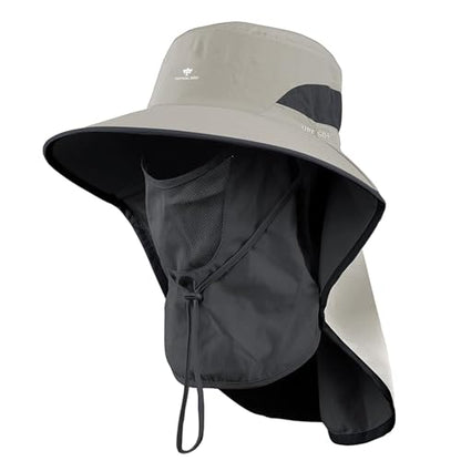 Fishing Hat, Men's Sun Hat, Anti-UV Sun Protection Wide Brim Fisherman Hat with Neck & Face Flap Cover, XL - color: Khaki, size: Large-X-Large