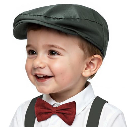 American Trends Baby Boy Newsboy Cap 2 Pack with Bow Tie - color: Gray Red, size: 1-2T