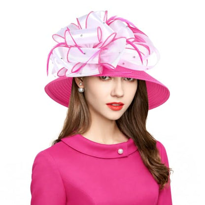 2026 Bucket Hats for Women Ladies Girls, Autumn Winter Fascinator Hat for Derby Kentucky Church Bridal UV Protection - color: 4585rose