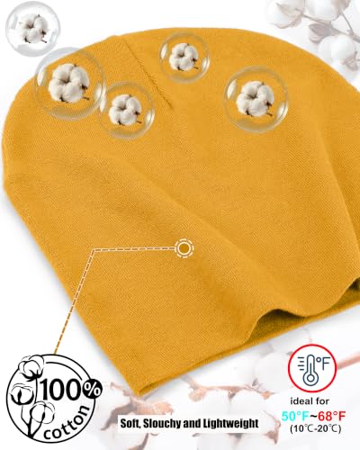 ROYBENS Thin 100% Cotton Beanie for Men Women Lightweight Slouchy Chemo Hat - color: 1pcs- Yellow