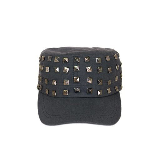 Adjustable Cotton Military Style Studded Front Army Cap Cadet Hat - Diff Colors Avail - color: Charcoal