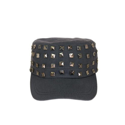 Adjustable Cotton Military Style Studded Front Army Cap Cadet Hat - Diff Colors Avail - color: Charcoal