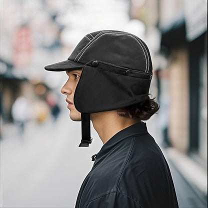 Clakllie Winter Earflaps Hat Short Brim Baseball Cap with Ear Flap Warm Trapper Hat Soft 5 Panel Style Russian Hats - color: Cdus-bswd2403-black