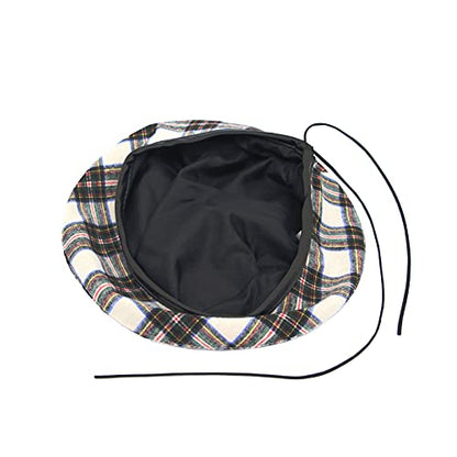 WITHMOONS Cotton Plaid Beret Hat Tartan Check French Beanie Cap YZF0083 - color: Ivory