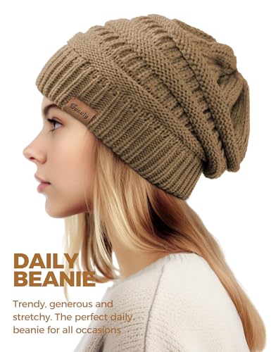 Slouchy Beanies for Women Cable Knit Winter Hats Ladies Gifts Chunky Skull Cap Thick Warm Stocking Caps for Cold Weather - color: Khaki