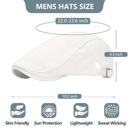 meioro Men's Cotton Newsboy Hat Striped Texture Adjustable Flat Cap - color: White