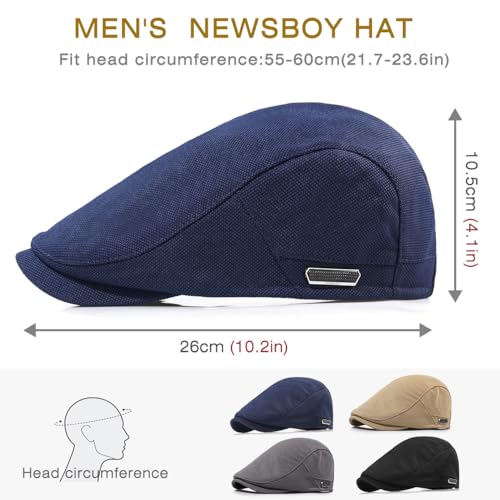 Newsboy Hats for Men Flat Cap Adjustable Irish Cabbie Ivy Driving Hunting Hat - color: Navy