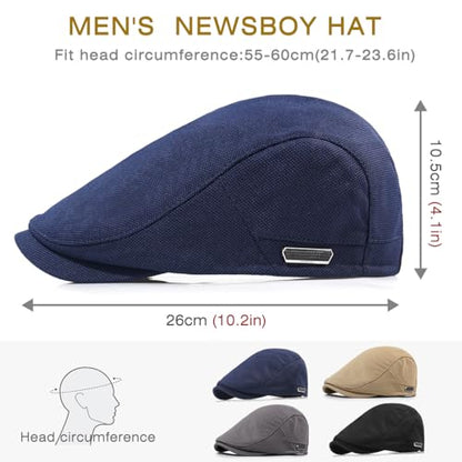 Newsboy Hats for Men Flat Cap Adjustable Irish Cabbie Ivy Driving Hunting Hat - color: Navy