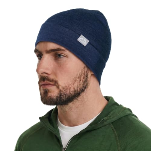 100% Merino Wool Beanie for Women, Men - Skull Cap 17.5um, Adult Hat Unisex - color: Navy