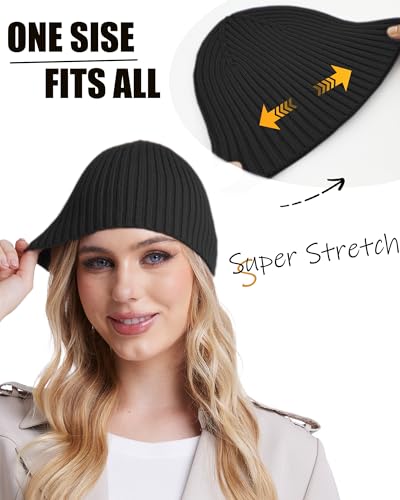 Wool Knit Beanie Hats for Men Women,Cuffless Winter Skull Caps - color: 1-light Coffee