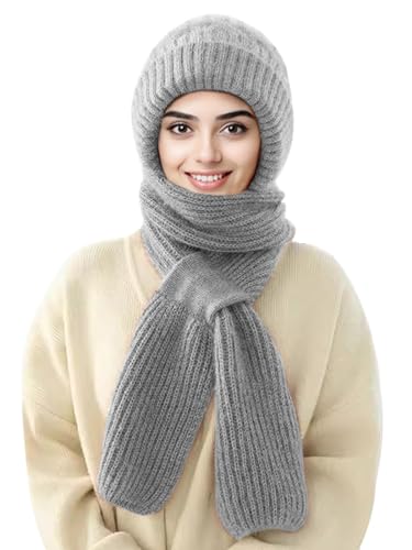 Sumolux Integrated Ear Protection Windproof Cap Scarf Elastic Knitting - color: Grey