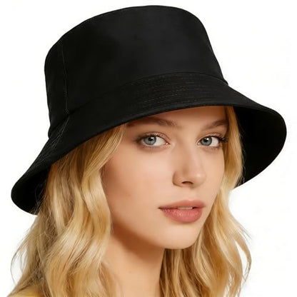 Bucket Hat for Men and Women 2-in-1 Reversible Sun Protection Fashion Flat Top Cap for Fishing Travel Beach Sports - color: Navy-black