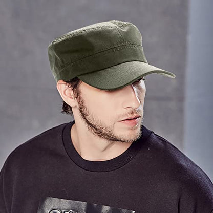 2 Pack Cadet Army Caps Flat Top Military Hats for Men Women - color: Army Green