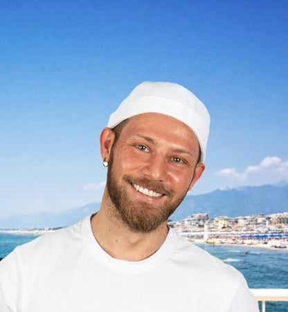 Cotton Docker Cap, Unisex Brimless Cap, Men Skull Cap, Brimless Beanie Hat, Men Women Cuffed Hat. - color: White