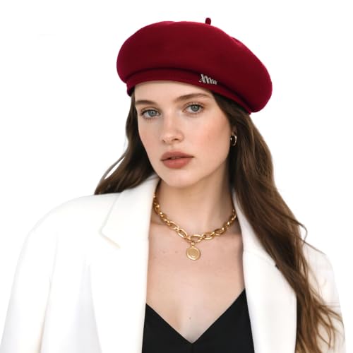 Women French Wool Berets,Winter Hats Fashion Solid Color Ladies Beret Caps - color: Red