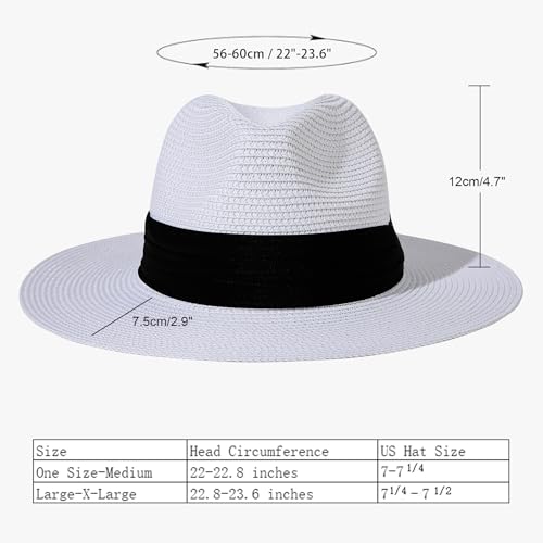 Lanzom Women Wide Brim Straw Panama Roll up Hat Fedora Beach Sun Hat UPF50+ - color: White, size: One Size-Medium
